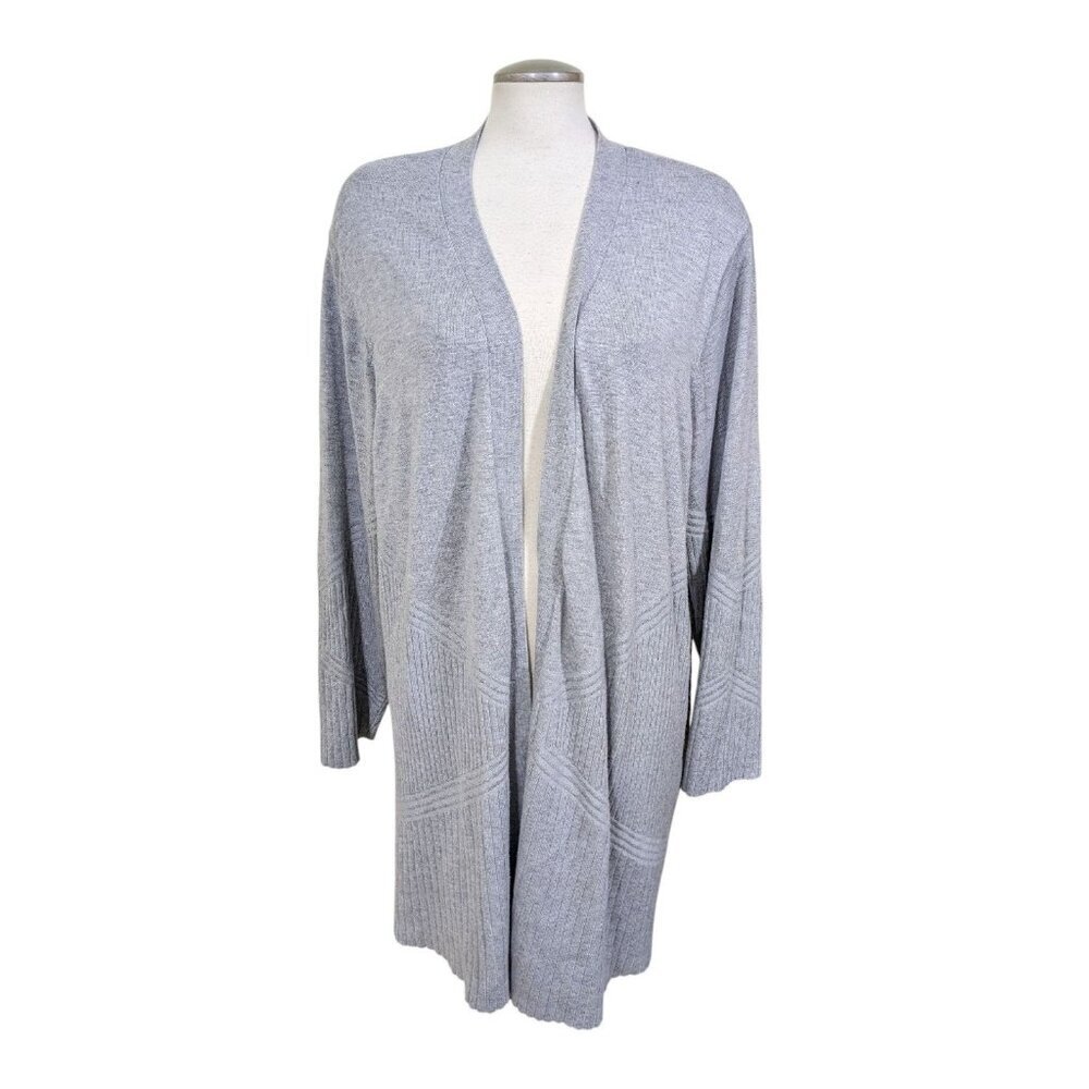 89th + Madison Womens Longline Open Front Ribbed Knit Cardigan Sweater Plus Gray
